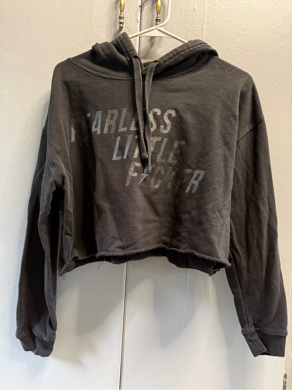 Black Cropped Graphic Hoodie - Fearless Little F*cker